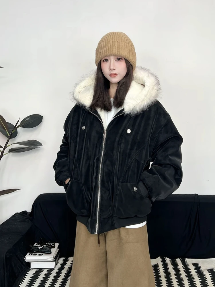 

Корейская зимняя новинка: модная утепленная куртка унисекс из искусственной кожи с капюшоном, на флисовой подкладке, в стиле Mountain Eagle