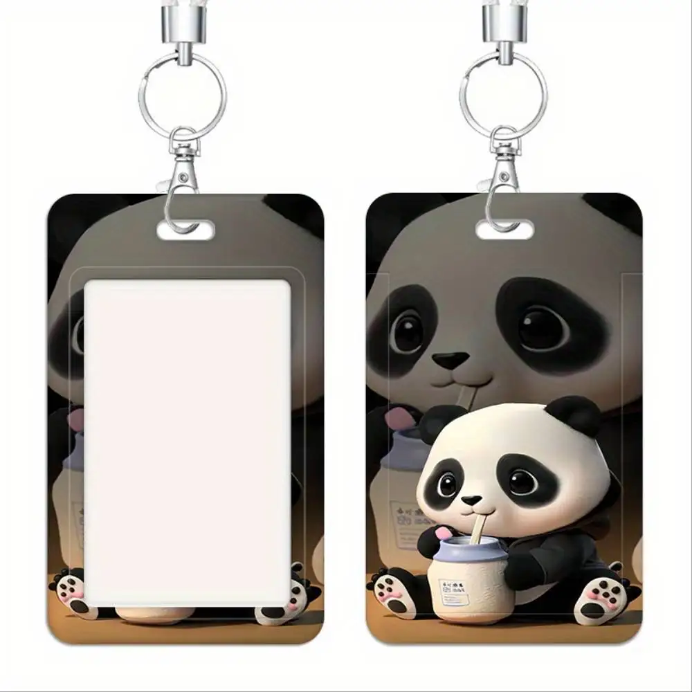 Baby Panda ID Card Holder Plastic Dual Slot Cartoon Design For Healthcare Student Staff Credentials