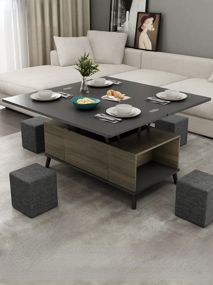 Nordic Lifting Coffee Table Changing Dining Table Integrated Collapsible Dining Table Multifunctional