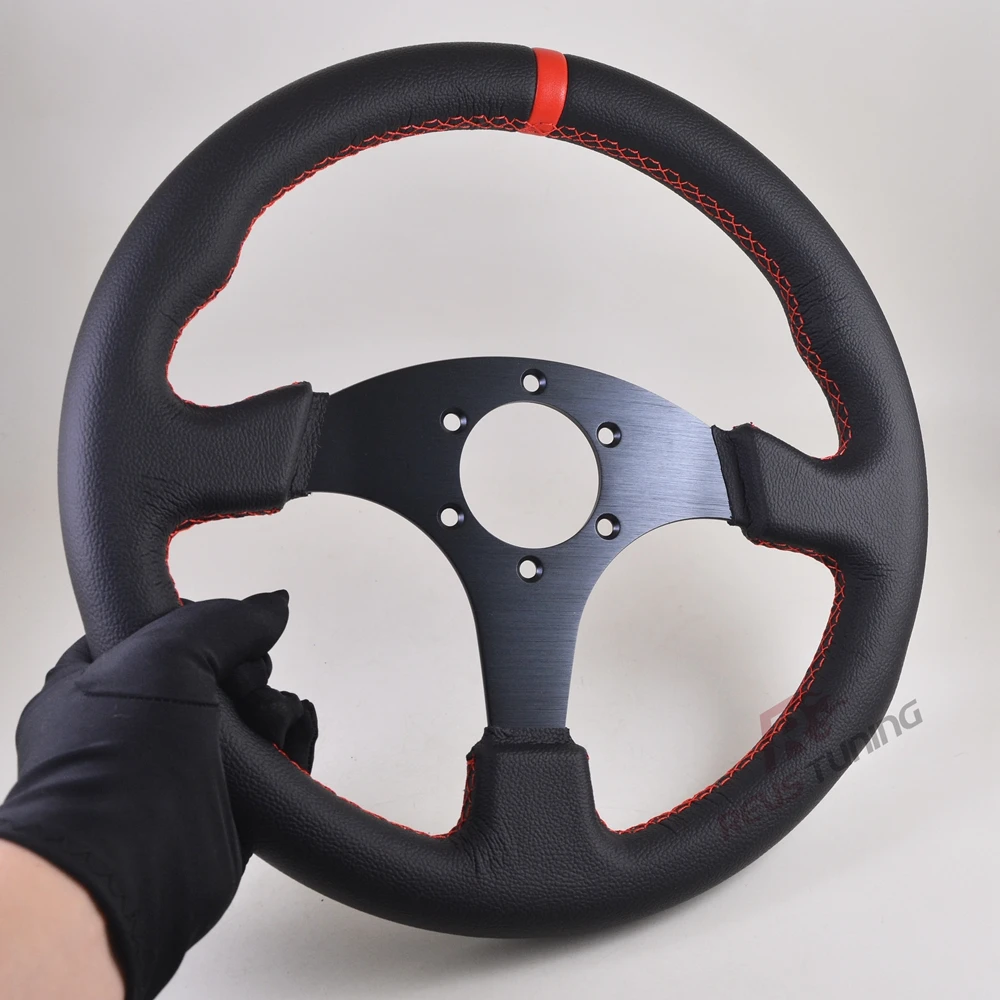 330mm 13inches Flat Red/Yellow Stitches Game Gaming Simulator Simulation Rally Racing Sport Drift Car Steering Wheel