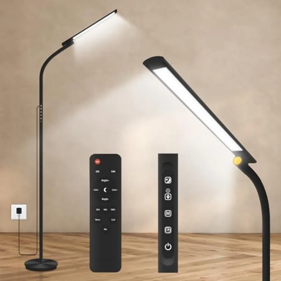 

Happy Lamp, 10000 Lux Sun Light, Floor Daylight Lamp with Remote and Touch Control and Adjustable Gooseneck for Reading/Office/