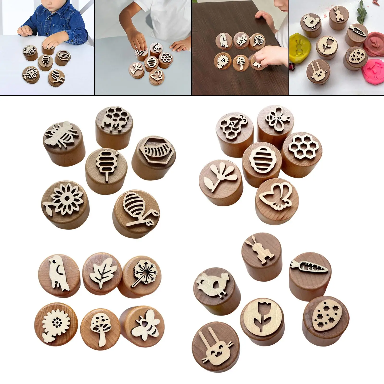 

Wooden Stamps Pottery Stamps Decorative Early Education Clay Printing Stamps Round for Card Making DIY Craft Classroom Supplies
