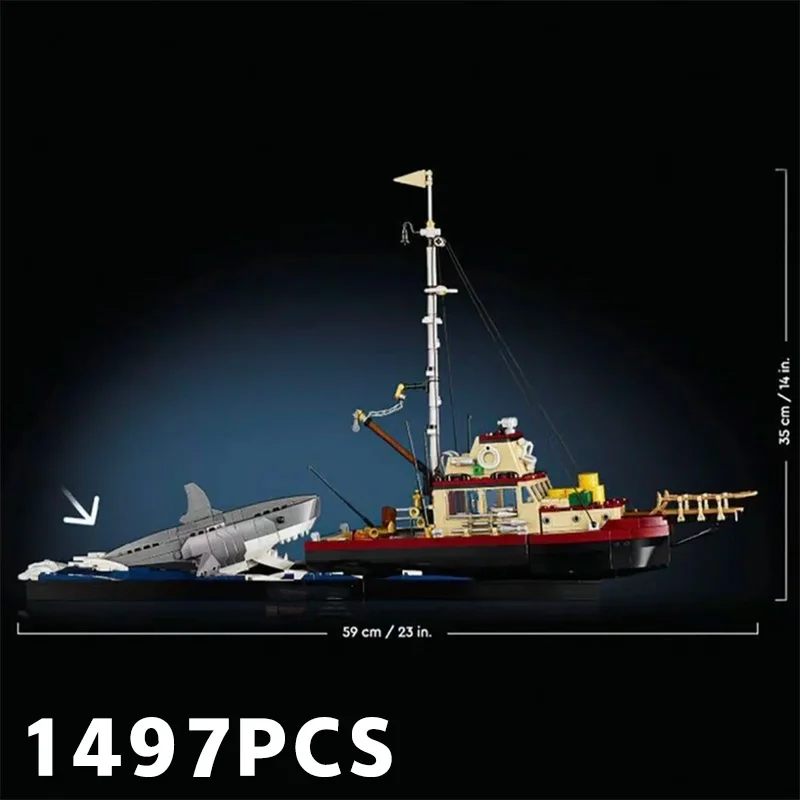 نموذج الديكور الساخن 21350 فكي الديوراما قارب القرش القراصنة السفينة اللبنات قارب صيد الطوب اللعب هدية للطفل في المخزون #2