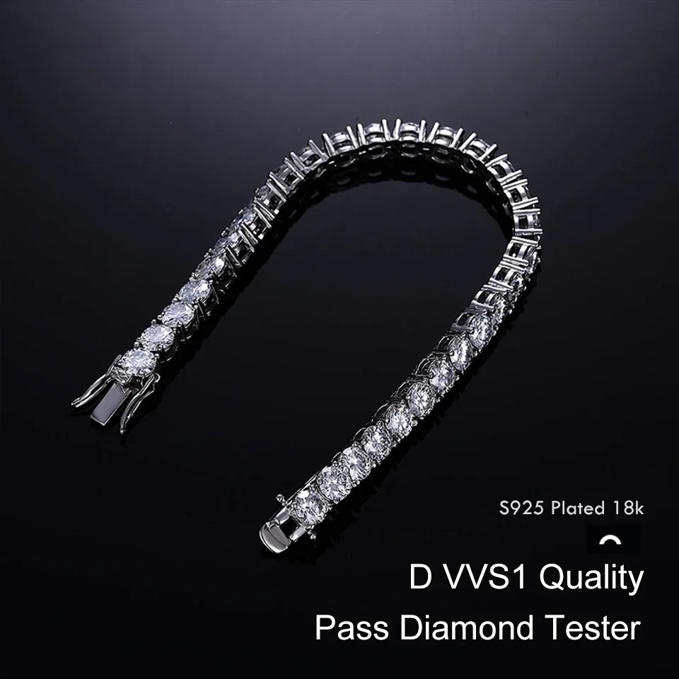 4mm 5mm Moissanite Tennis Bracelet Full Diamond 925 Sterling Silver Plated 18k White Gold Wedding Party Bracelets for Women Man