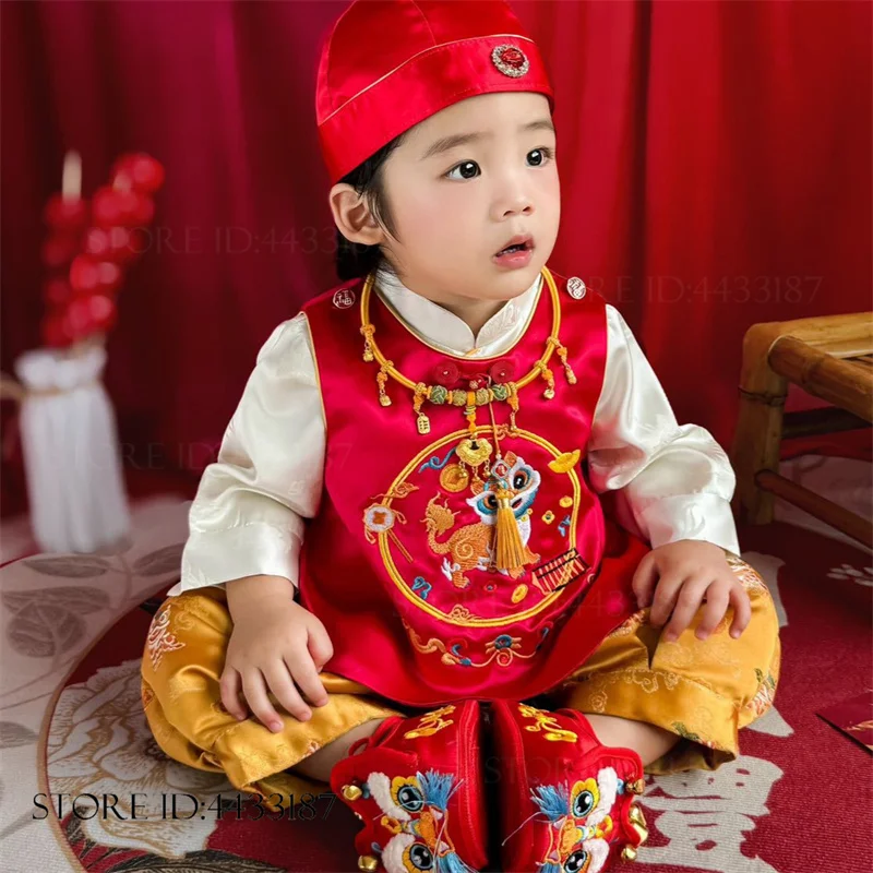 One-Year-Old Costume Kids Children's Traditional Chinese Tang Suit Exquisite Brocade Embroidery Hanfu Photography Clothing 