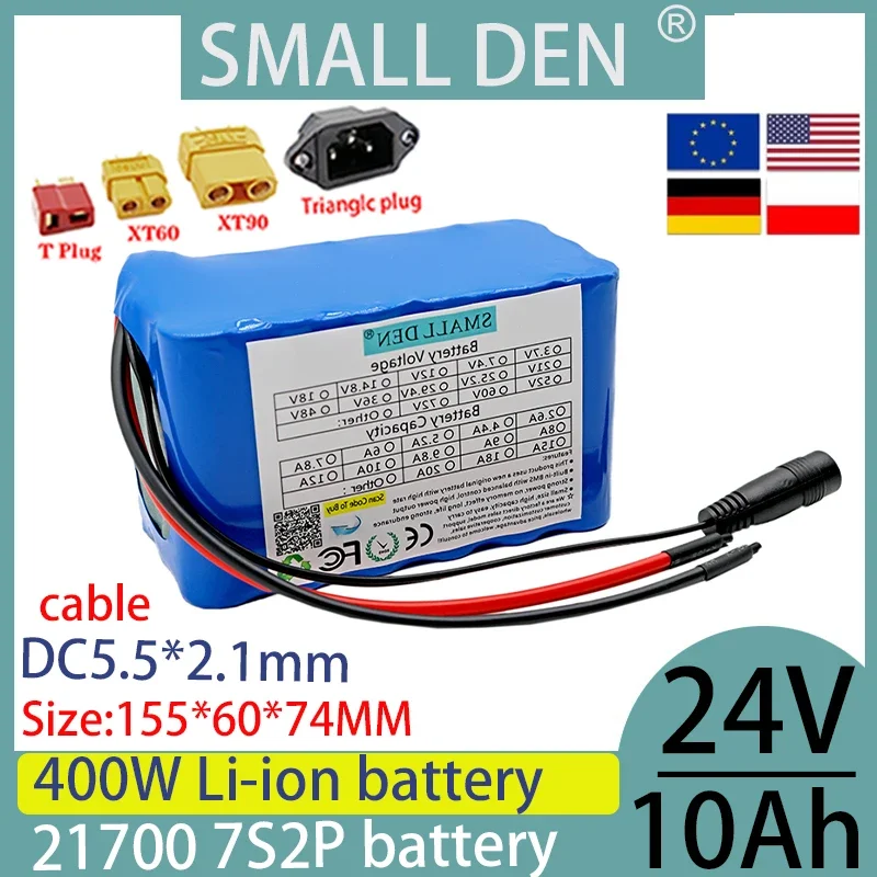 New 24V10ah 7S2P high-power battery pack+BMS 21700 lithium-ion battery pack charger durable and long-lasting with large capacity