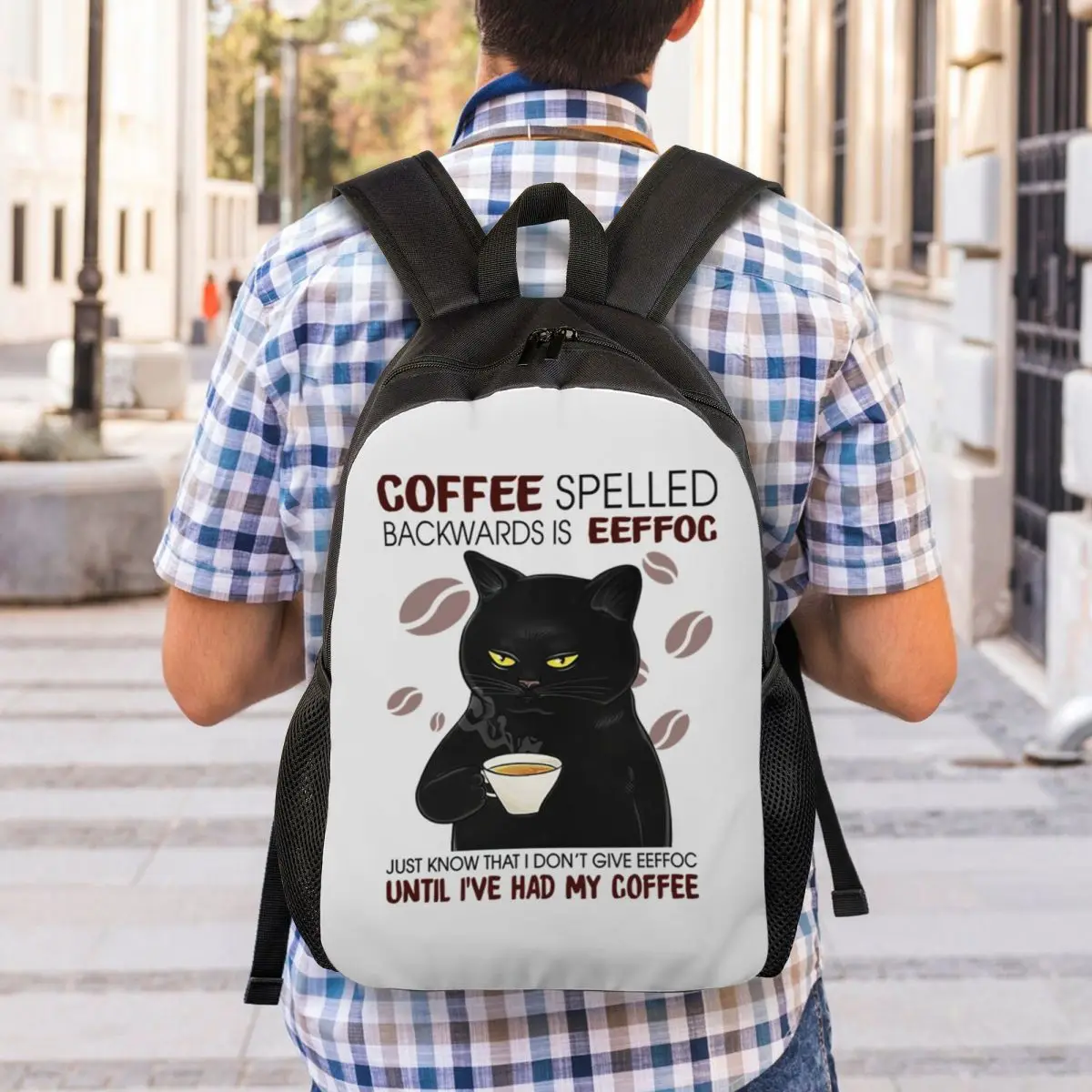 Cat Befor Coffee I Hate Everyone,After Coffee I Feel Good Backpack Student Boys Girls BookBag School Bag Laptop Shoulder Bags