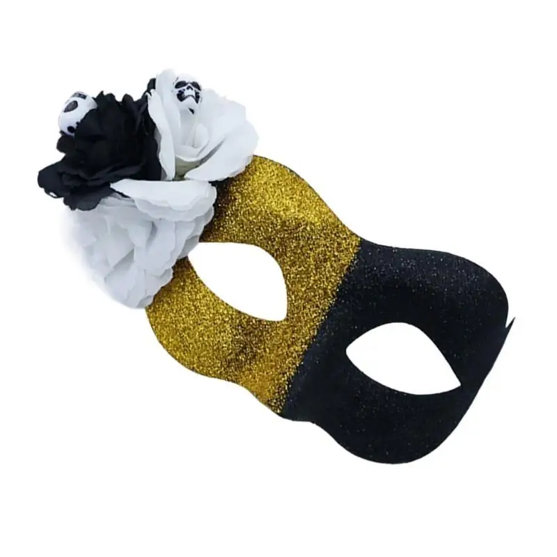 

39BB Mexicans Masquerade Mask Scary Half Face Mask Flower Mask with Party Mask Halloween Mask Day of Dead Mask