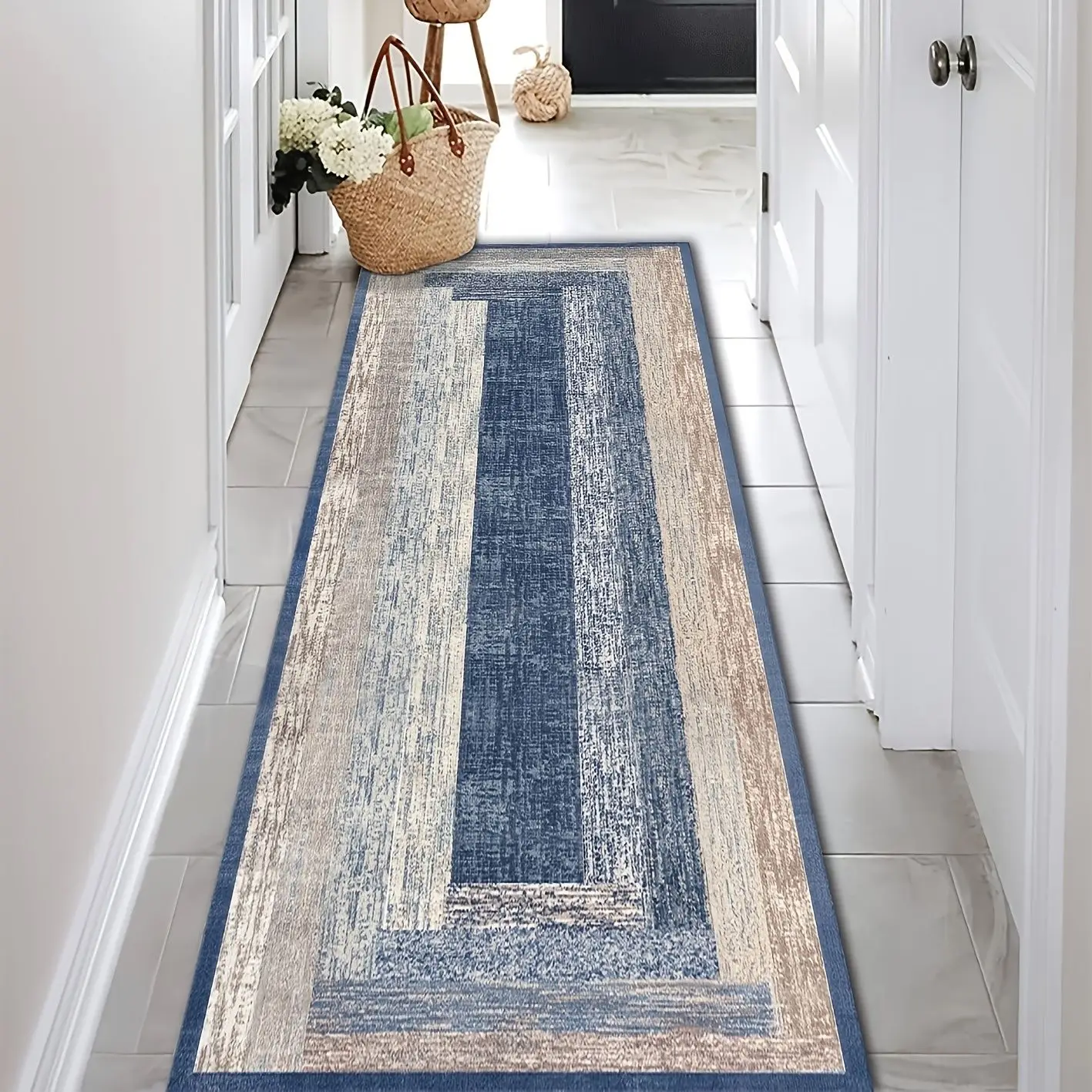 Oversized Runner Rug for Hallway, Entryway and Living Room, Extra Large Long Rectangular Floor Mat for Outdoor Dining, Kitchen and Bathroom, Non-Slip PVC Bottom, Stylish and Elegant Printed Design