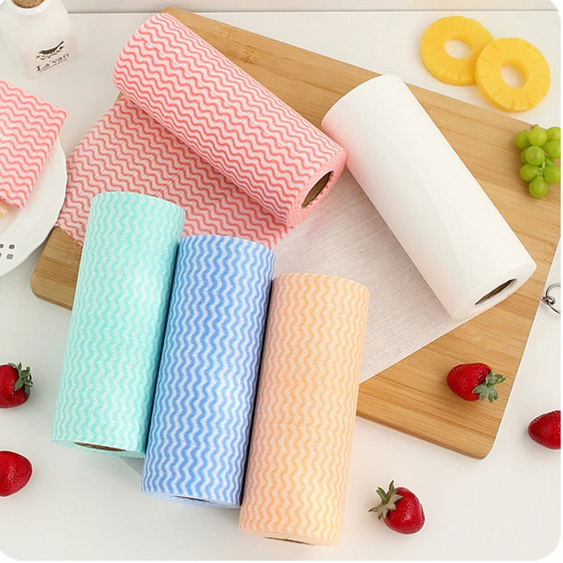 

50pcs/roll Disposable Lazy Rag Dish Towel Wavy Pattern Washable Dry Wet Good Absorbent Useful Things for Home Kitchen Supplies