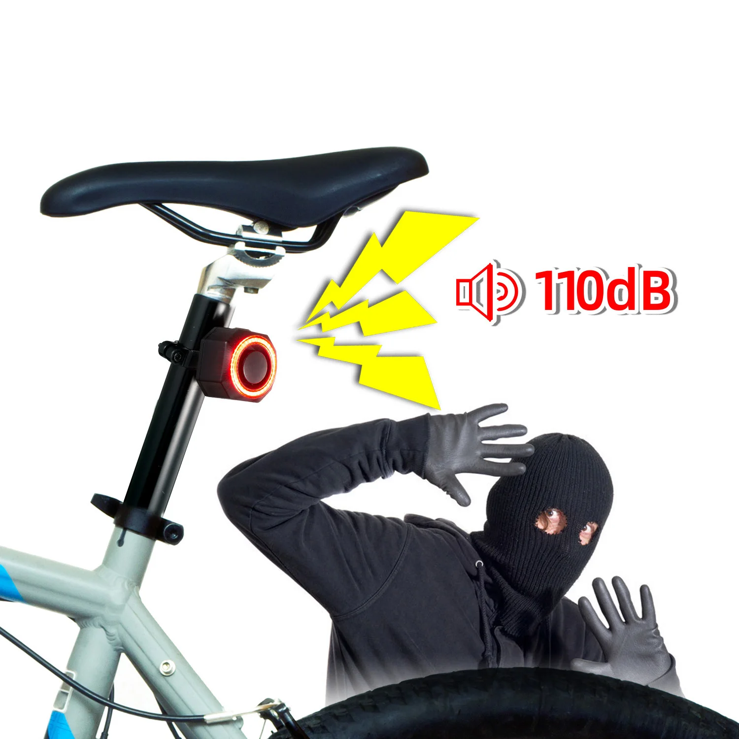 Bicycle Burglar Alarm Taillight Waterproof Smart Auto Brake Sensing Tail Lamp Remote Control USB Charge Bike Rear Light