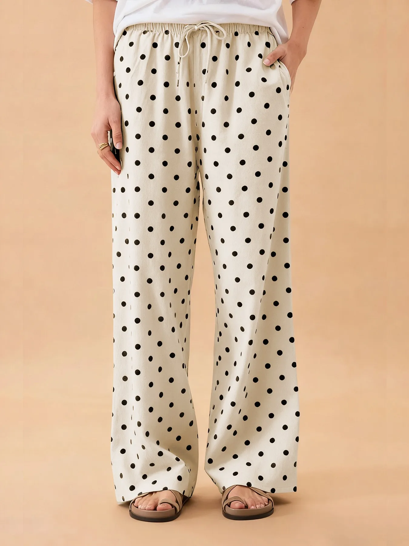 Polka Dot No Stretch Pants Straight Leg Streetwear with Full Length Regular Waist Lightweight Casual Loose Fit Autumn for Women