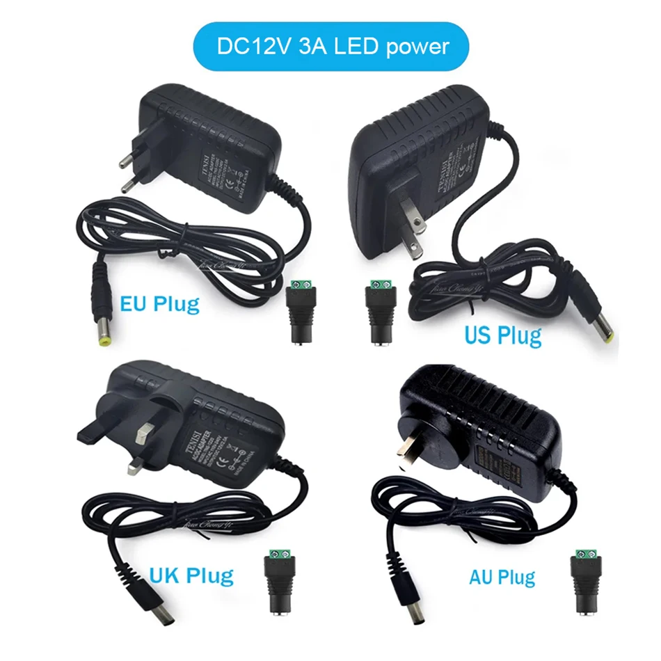 36W DC12V 3A Power Converter Adapter Supply EU US UK AU Plug AC 100-240V to 12V Lighting transformer Charger For LED Strip Light