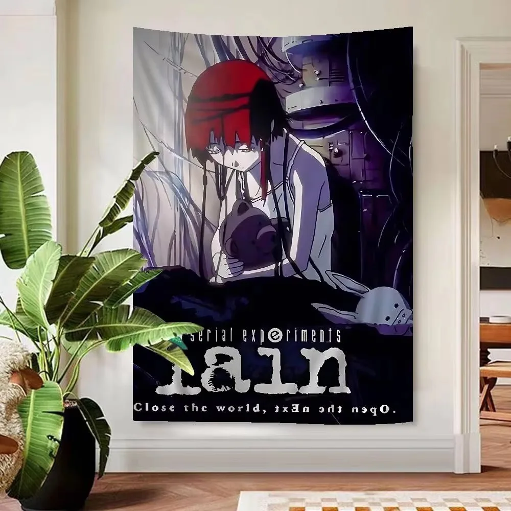 Serial Experiments Lain Anime Tapestry, Hippie Flower Wall Hanging Dorm Decor for Bedroom Living Room Cyberpunk Theme Gift
