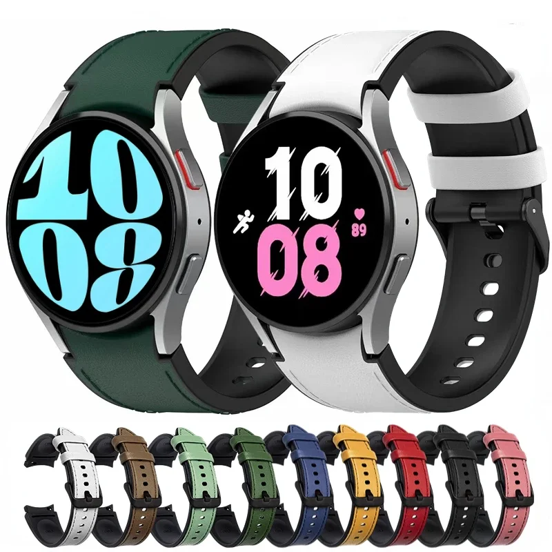 Silicone+Leather Strap For Samsung Galaxy Watch 7/5/4 44mm 40mm 5 Pro 45mm Sports Bracelet band Watch 6 Classic 43mm 47mm Correa