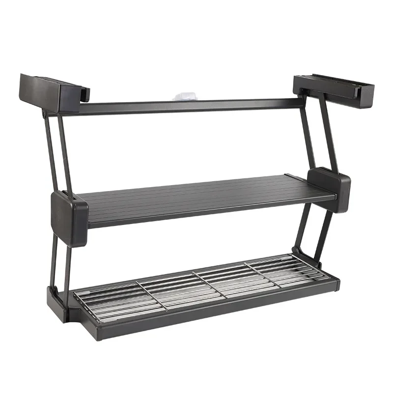 Pull-down kitchen folding rack, cabinet condiment dish storage rack lift