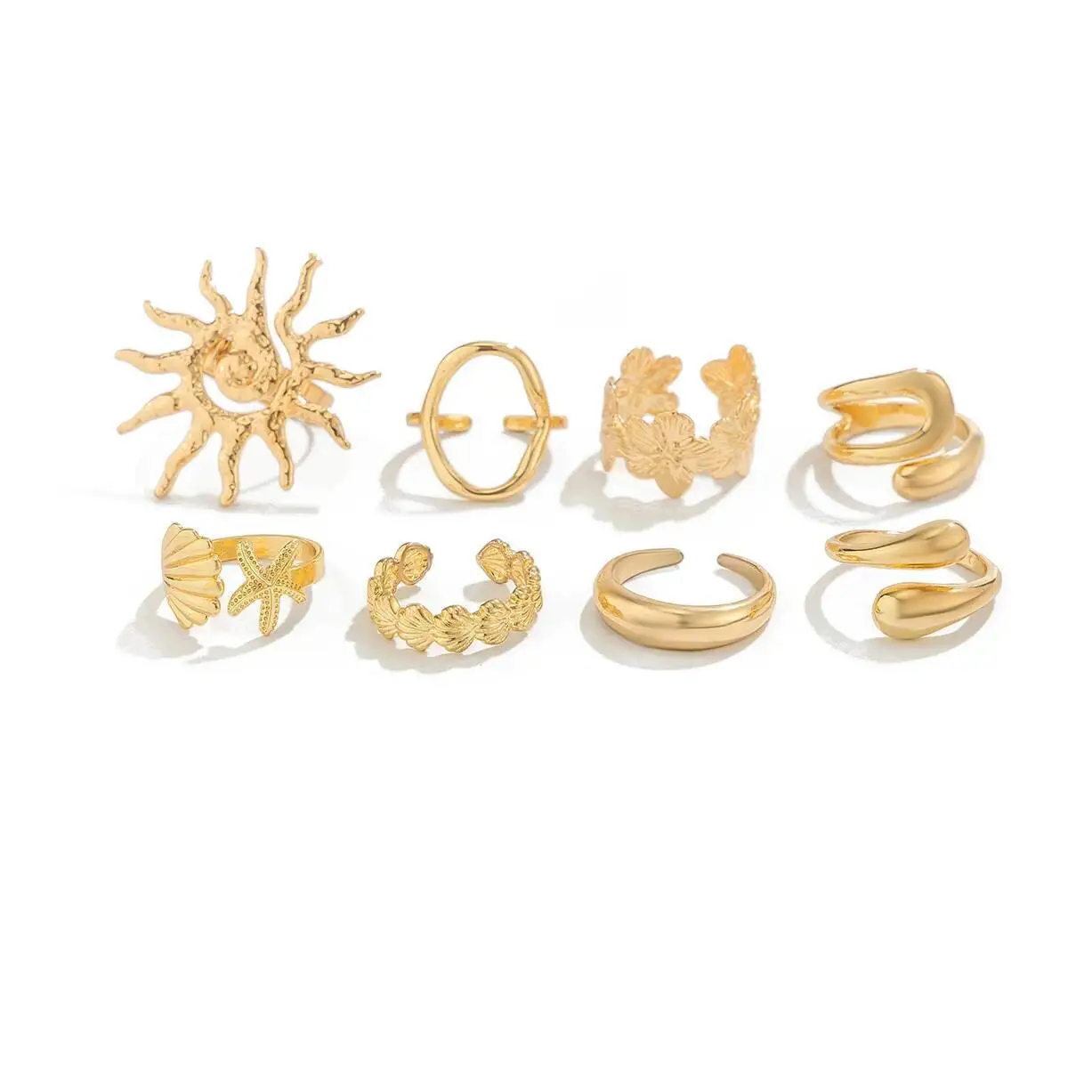 

8Pcs/Set Boho Flower Scallop Open Rings for Women Summer Vintage Starfish Adjustable Knuckle Joint Rings Couple Jewelry
