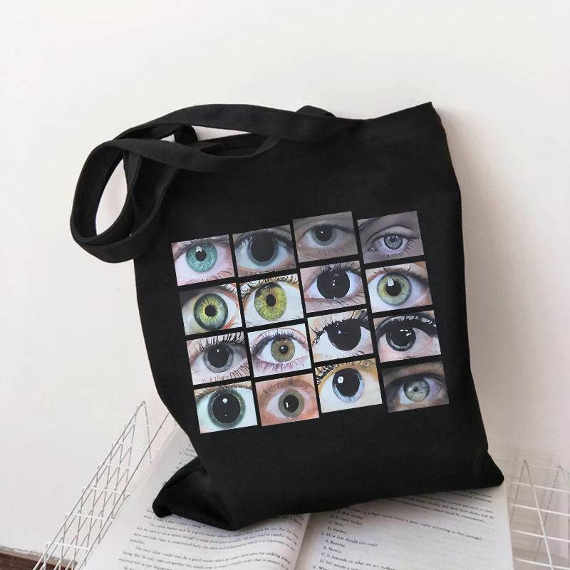 Goth eye print canvas bag Vintage fashion teenage school bag Urban Y2K big capacity grunge hip hop shoulder bag punk shopper bag