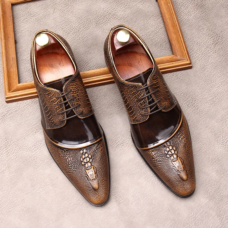 

Retro Mens Genuine Leather Dress Shoes Luxury Handmade Quality Patent Leather 2026 New Fashion Business Social Shoes Man