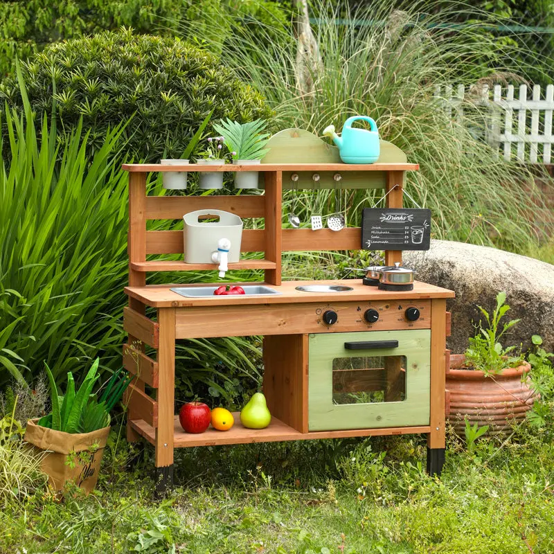 Kindergarten outdoor sand and water area simulation play house kitchen solid wood preservative children's cooking