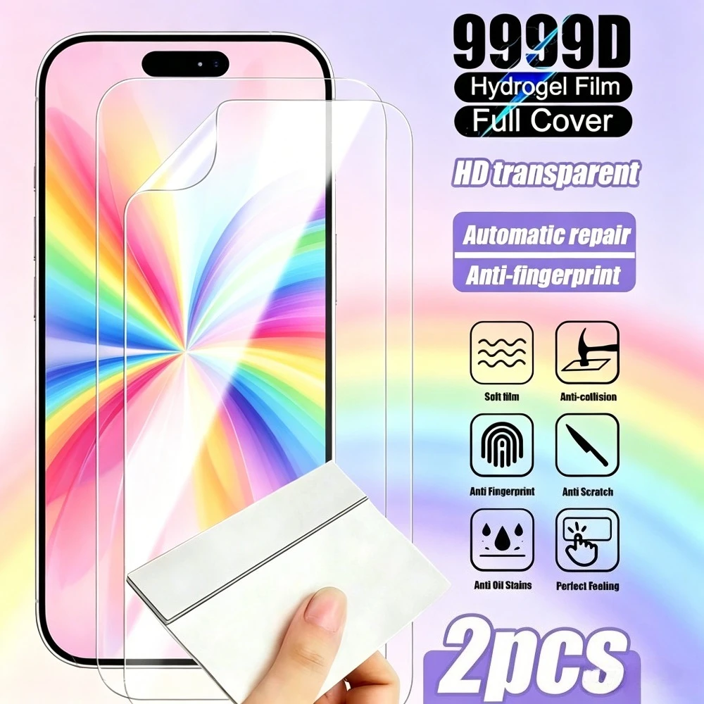 

2Pcs Full Cover Hydrogel Film for iPhone 17 16 15 14 Pro Max 17e 16e Air 13 12 11 Pro 15 14 Plus Anti-Scratch Screen Protector