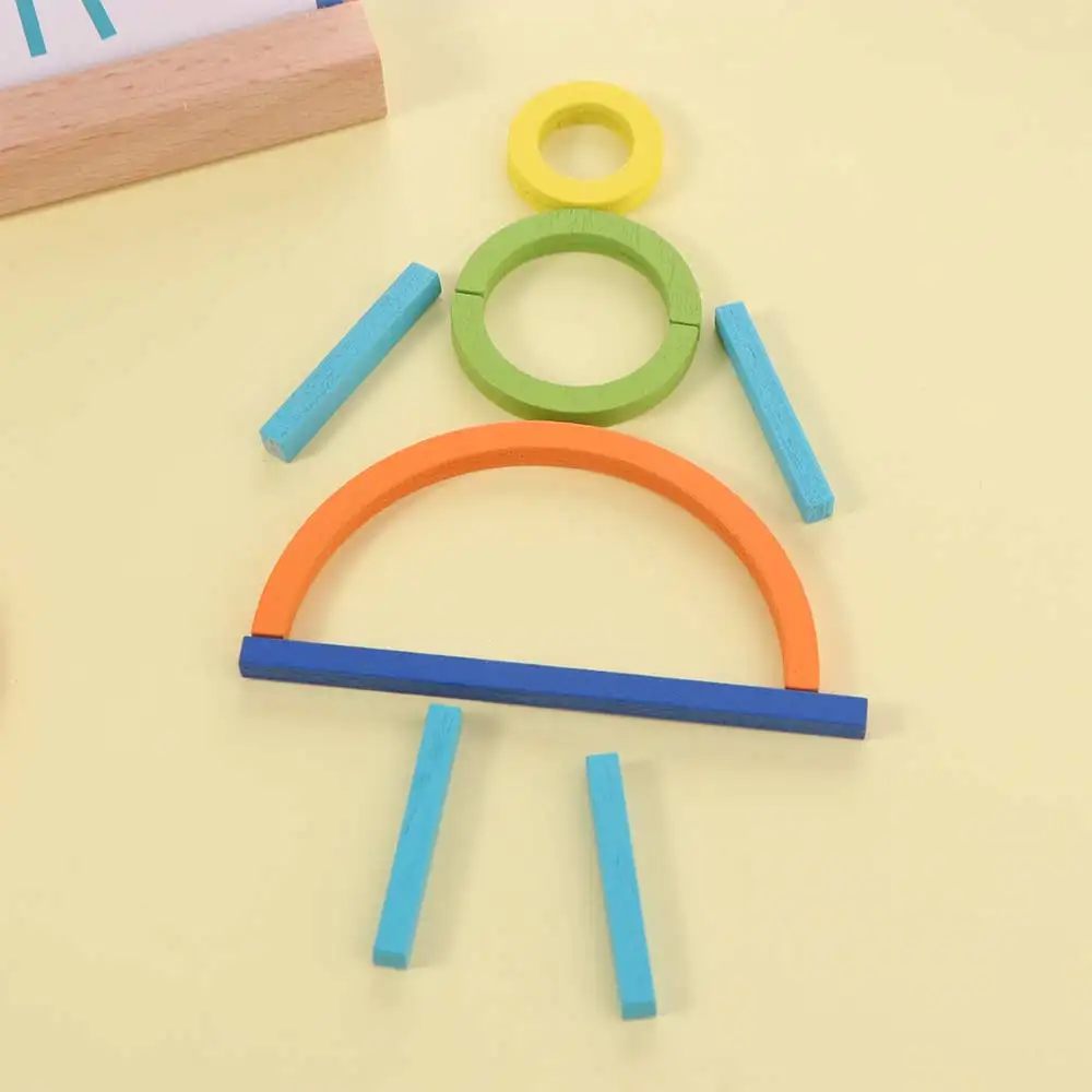 Stäbchen und Ringe, Holzstäbchen, Puzzle, Intelligenzspiel, Lernringe, Puzzle, Montessori-Puzzle, bunt, kreativ