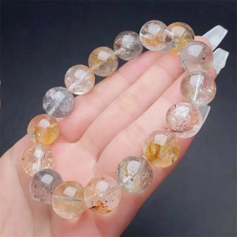 13mm Natural Tourmaline Bracelet Women Fashion Sweet Reiki Healing Energy Strand Girls Jewelry Gift 1PCS