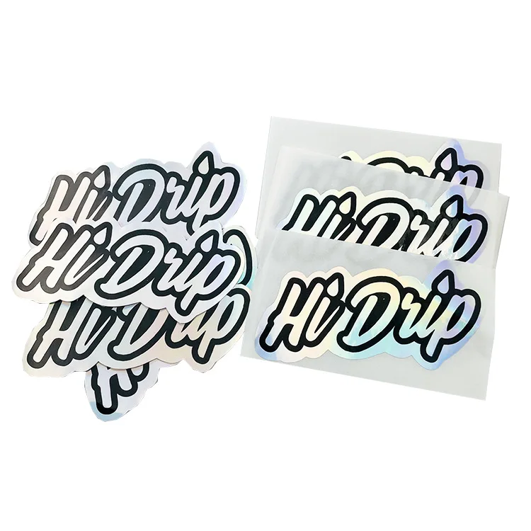 Customized Holographic Alphabet Logo Labels Irregular Die-cut Color Refective Rainbow Stickers