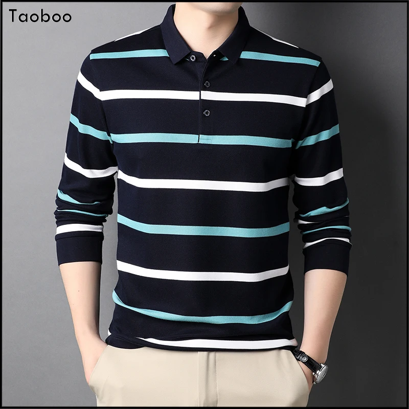

Taoboo новая классическая полосатая хлопковая футболка для мужчин весна-осень Высококачественная Мужская одежда деловые повседневные рубашки поло