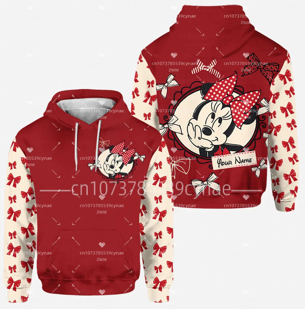 

2023 Disney Women's Hoodie Personalized Minnie Mouse Magical Bowl Love Mouse Ears 3D Print Men's and Women's Zipper Hoodie