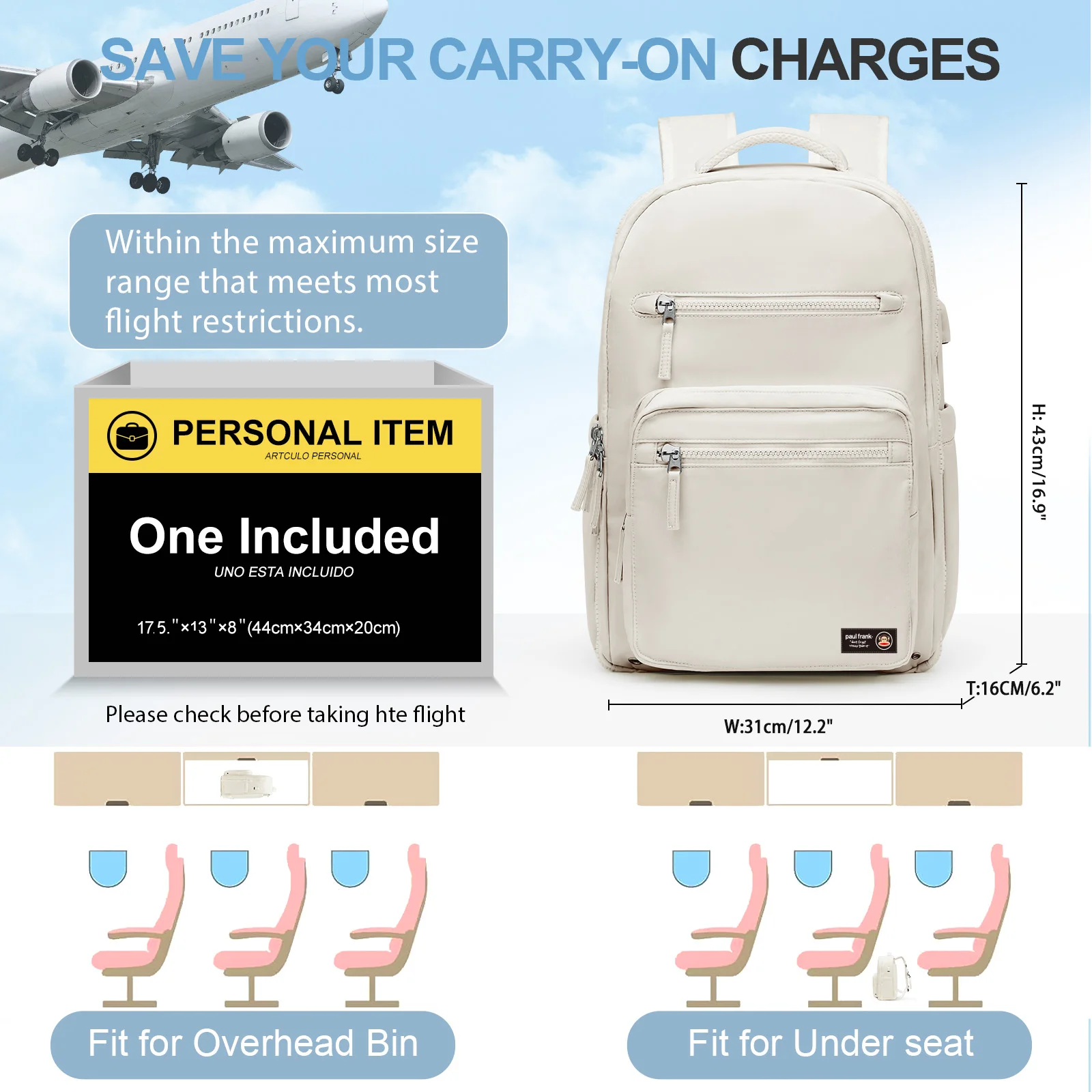 حقيبة ظهر بول فرانك للأمتعة اليدوية مقاس 15.6 بوصة حقيبة كمبيوتر محمول على شكل طائرة حقيبة ظهر محمولة، حقيبة ظهر للكلية للنساء والرجال