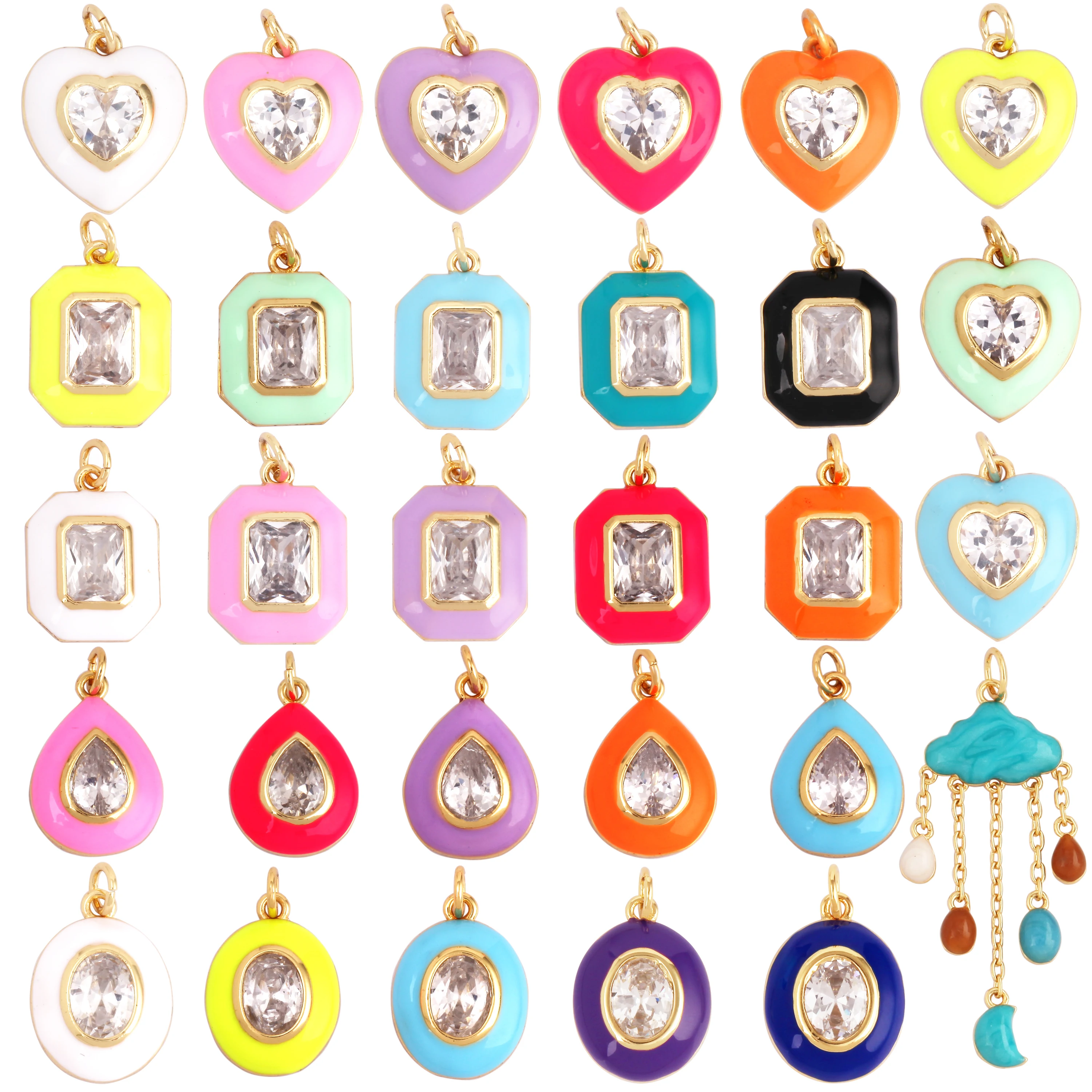 

Heart Teardrop Oval Rectangle Enamel Charm Neon Pink Orange Turquoise Blue Oil Dropped ,Necklace Bracelet Pendant Components M21