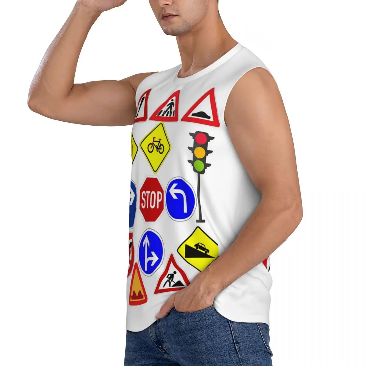 Traffic Signs 1 Men Sleeveless Tank Tops Quick Dry Breathable Gym Fitness Running Summer Casual Sport Vest