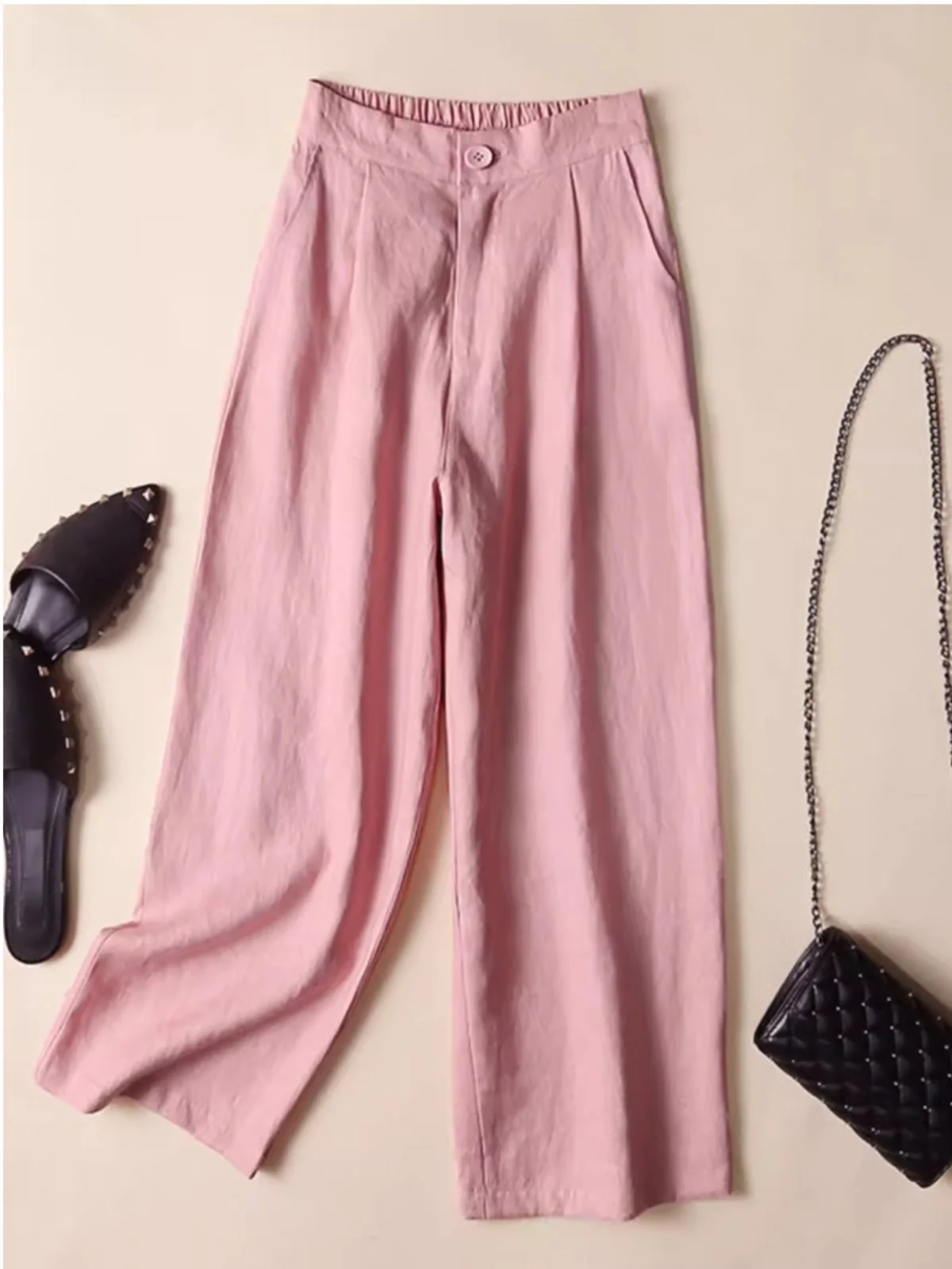 

Женские летние тонкие брюки с высокой талией и широкими штанинами, прямые, повседневные, из хлопка и льна, в стиле ретро, длиной 7/8