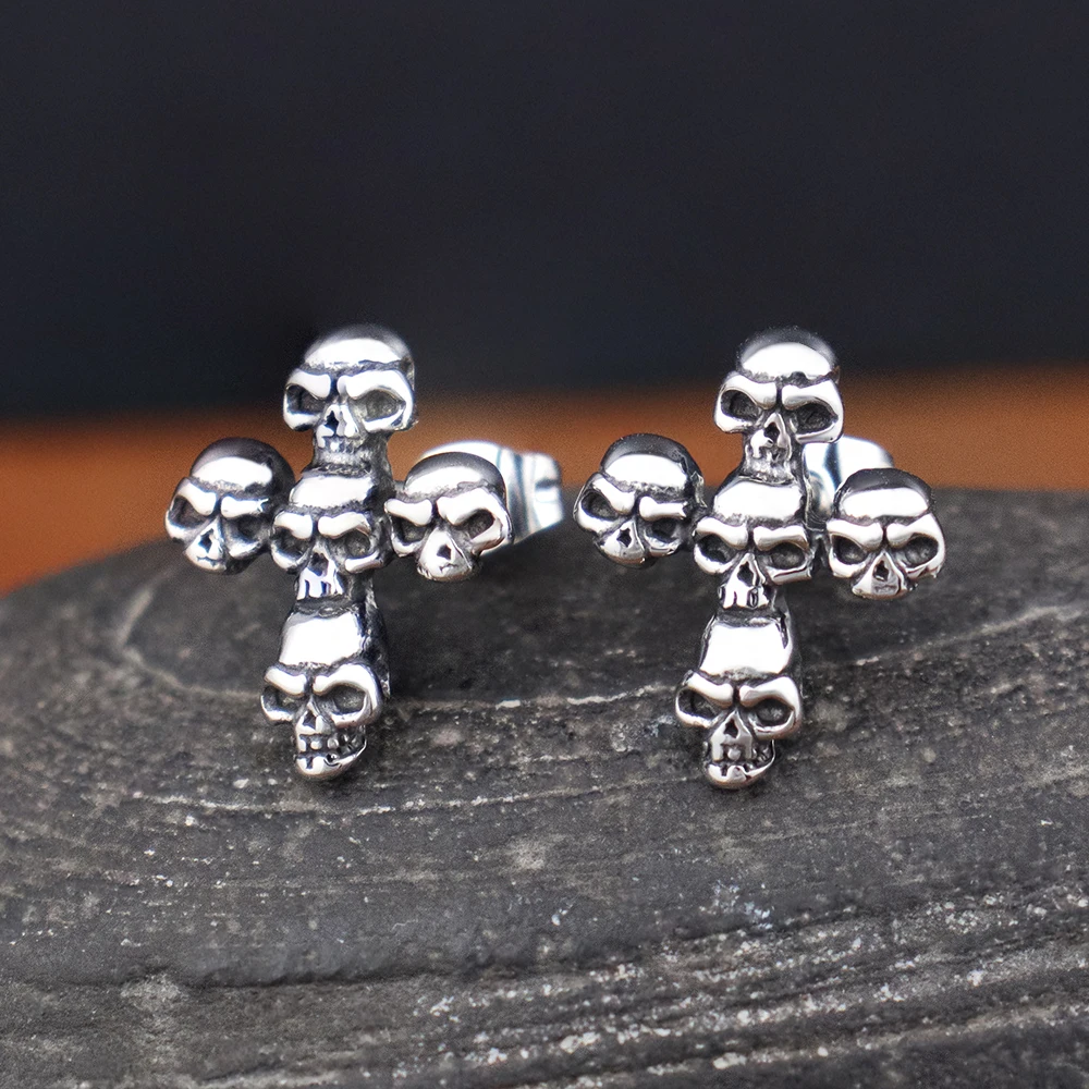 

Punk Hip Hop Skull Cross Stud Earrings For Men Women Halloween Gift Popular Charm Stainless Steel Partys Ear Jewelry Accessories