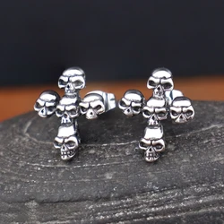 Punk Hip Hop Skull Cross Stud Earrings For Men Women Halloween Gift Popular Charm Stainless Steel Partys Ear Jewelry Accessories