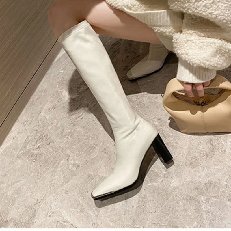 White Ankle Boots Leather Women\'s Shoes Winter Footwear Zipper Boots-Women Luxury Designer Low 2024 Rock High Heel Ladies Fashio