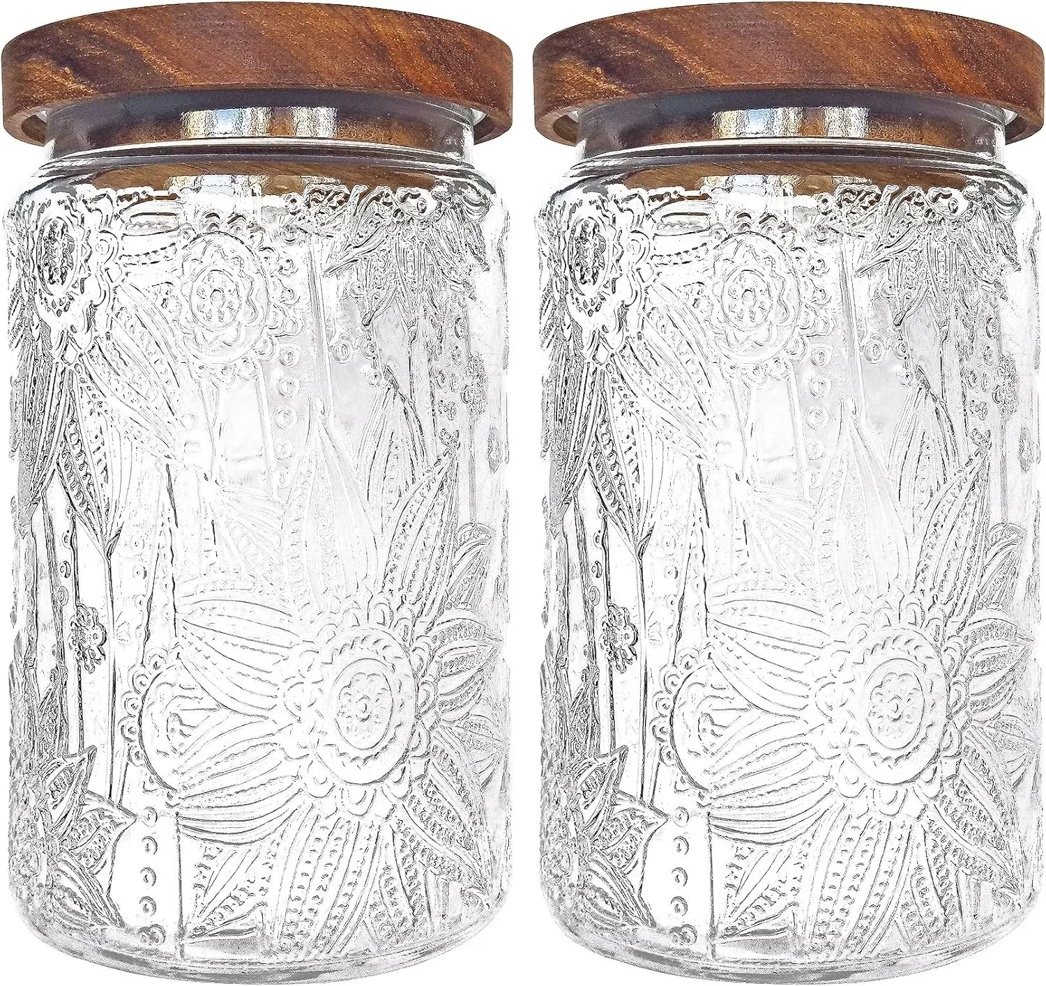 

35oz Glass Storage Jars with Wood Lids, Airtight Food Containers Set of 2 (Sunflower)