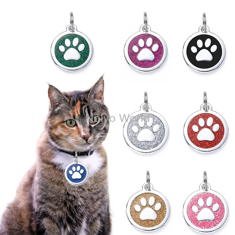 5/20/50PCS 2.5CM Round Paw Shape Personalized Name Collar Engraved Tags For Custom Cat Dog Necklace Telephone Number Pet Tags