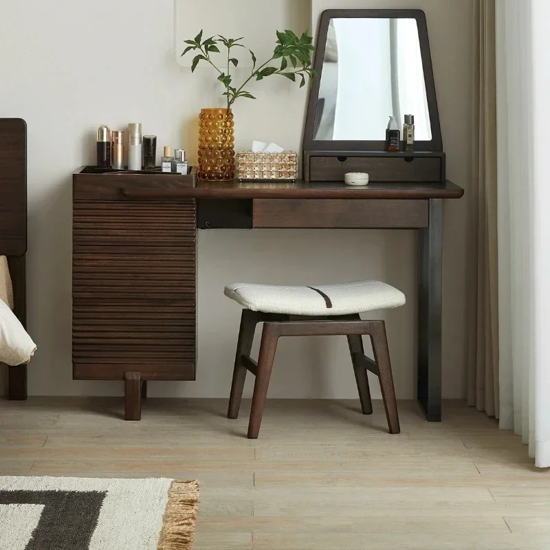 A Chinese Style Black Walnut Pure Solid Wood Dressing Table Modern Minimalist Bedroom Dresser Side Cabinet Integrated