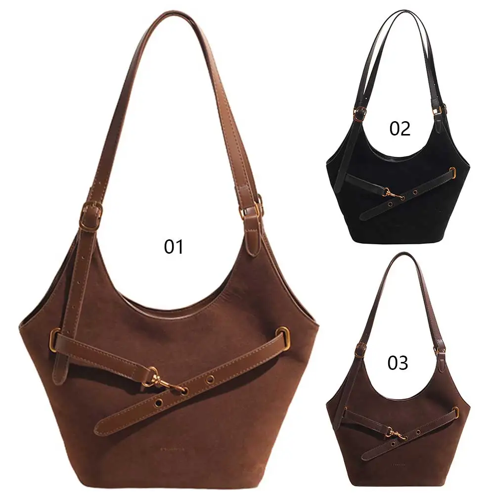 

Suede Tote Bag for Women Suede Shoulder Bag Large Capacity Retro Shoulder Satchel Bag Zipper Suede Slouchy Bag Suede Tote