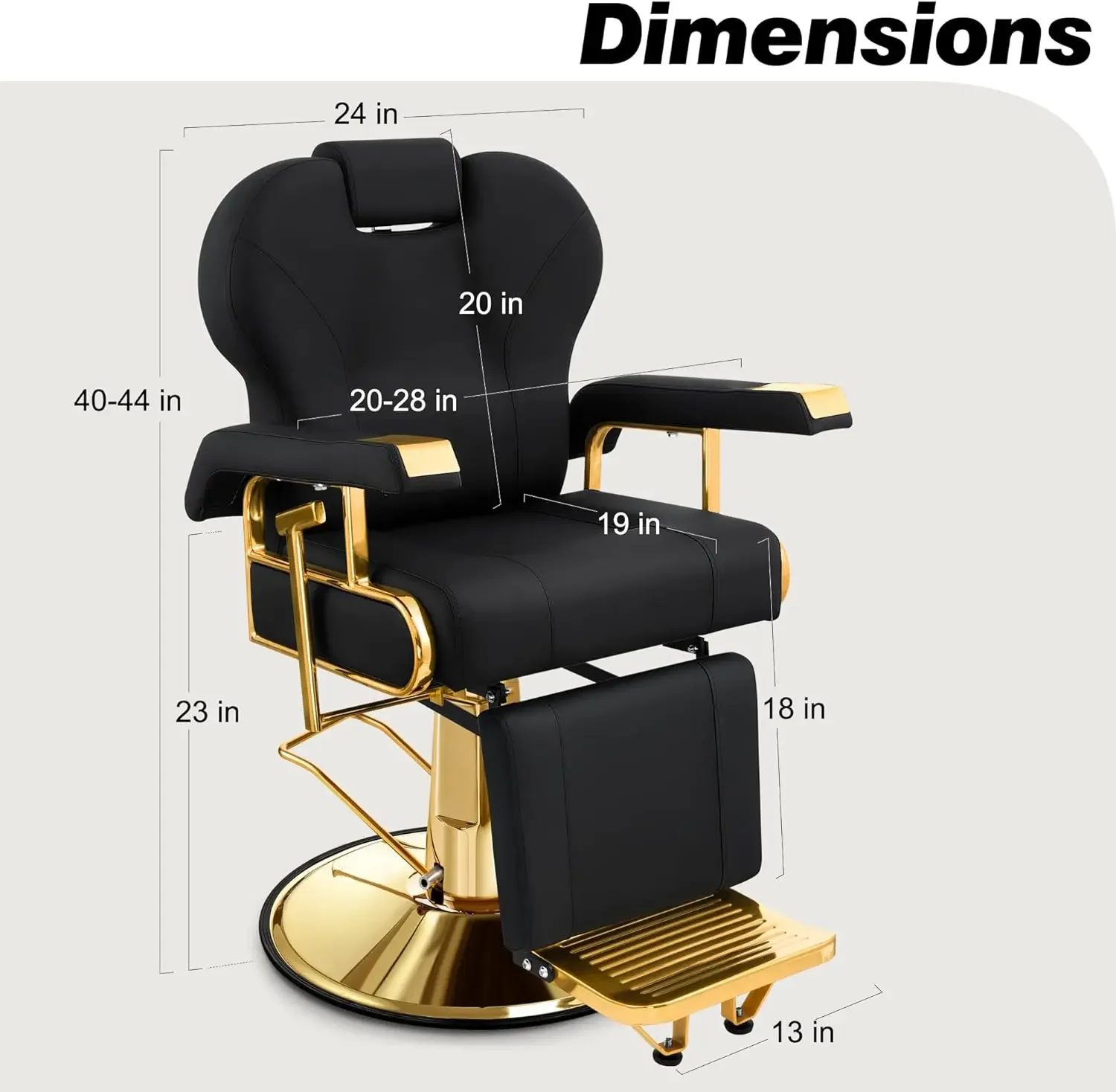 Professional Reclining Salon Chair with Adjustable Backrest, Elegant Black Gold Barber Chair with Heavy Duty Steel Fram