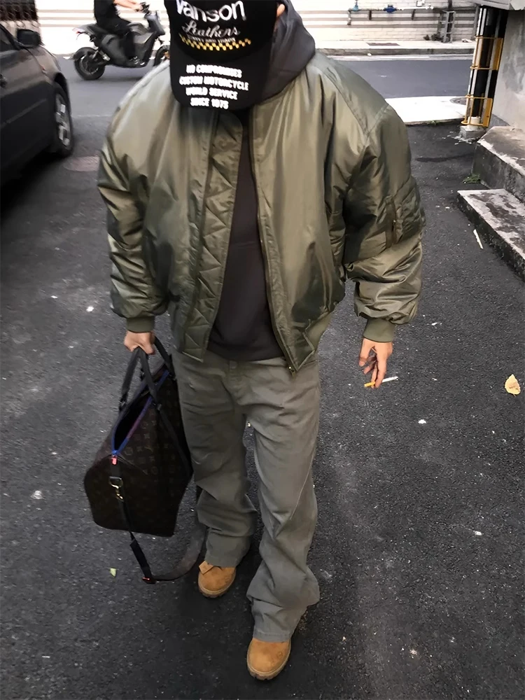 

Мужская куртка-бомбер в американском ретро-стиле, весна-осень, из чистого хлопка, свободного кроя, с декоративной молнией...