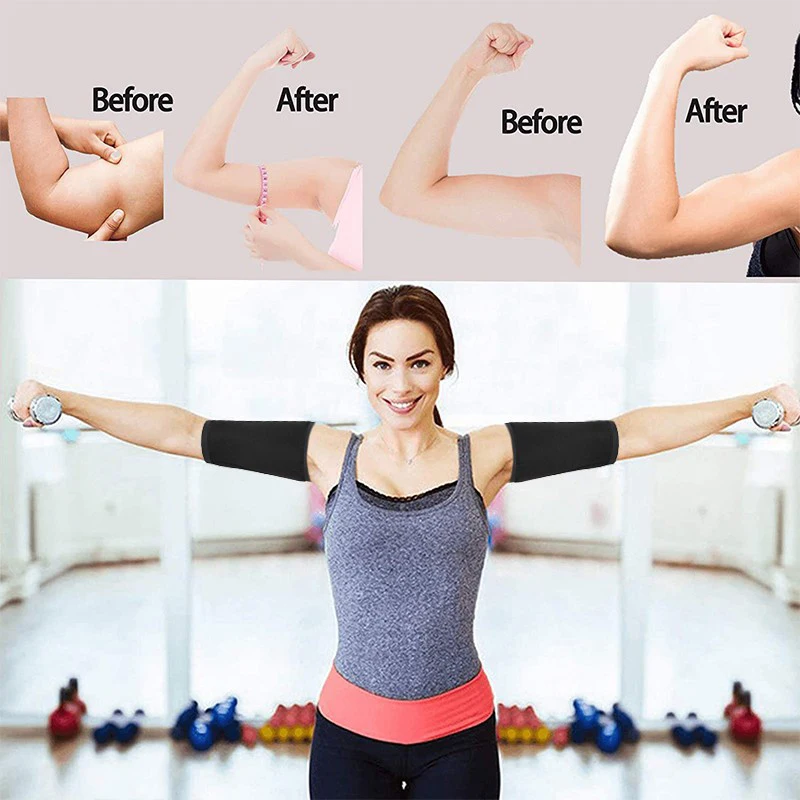 1 زوج قادين الذراع ساونا التفاف النساء الأسلحة عرق الساخن النيوبرين العصابات تجريب التخسيس الدهون الموقد المتقلب حزام مشد