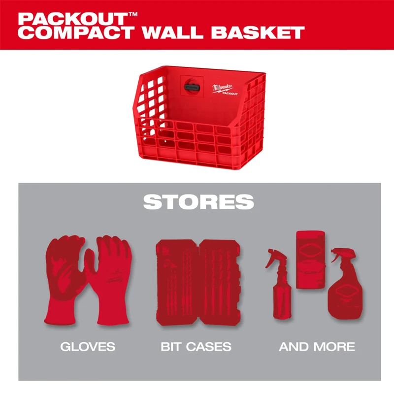 Milwaukee 48-22-8342 PACKOUT Compact Wall Mounted Tool Storage Wall Basket Plastic High Hardness Tool Accessories Storage Basket