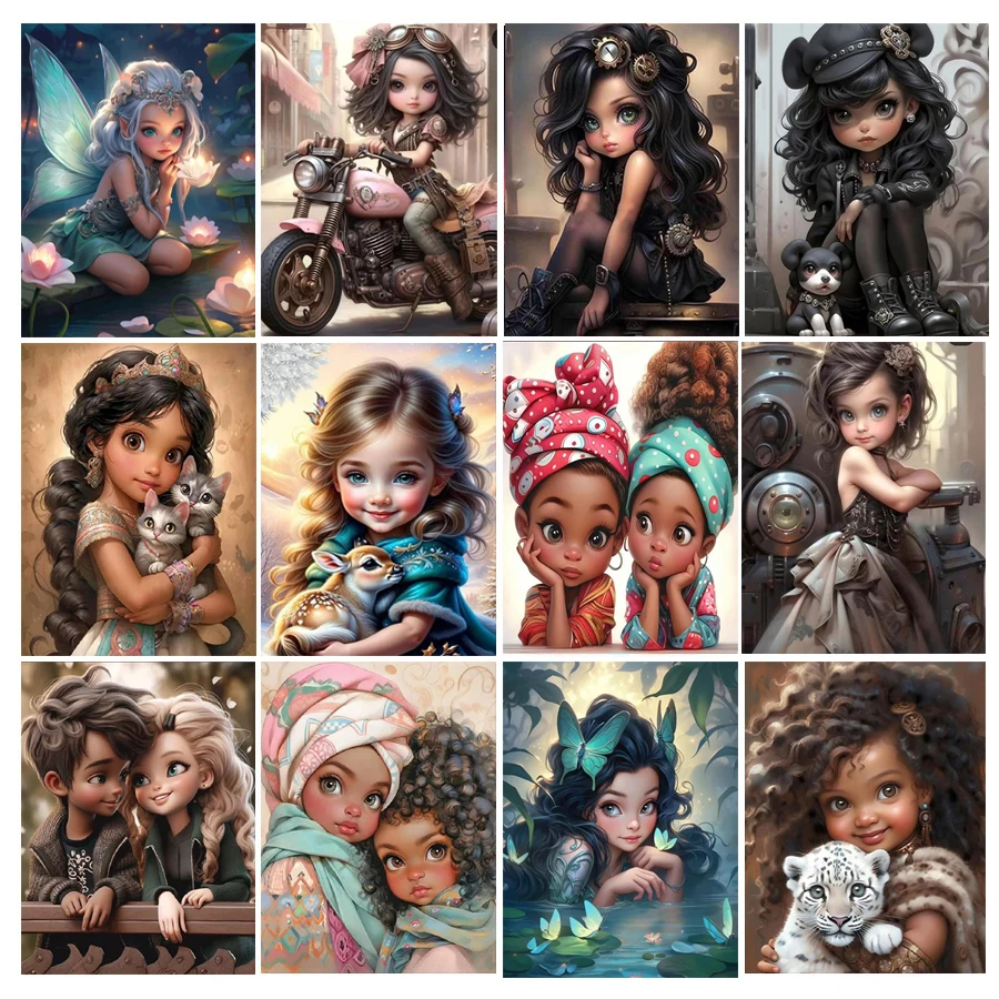 DIY Square Mosaic Diamond Painting 5D African Cool Sister Elf Girl Motorcycle Cross Stitch Full Rhinestone Bead Embroidery Y1390