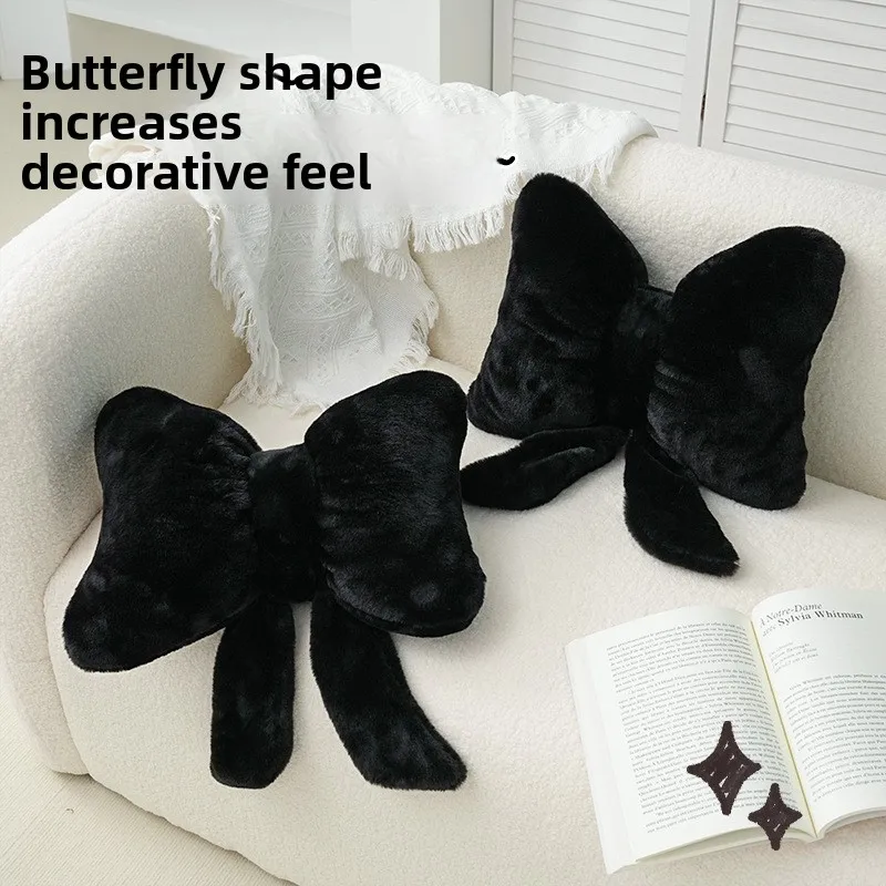 

Black Bow Ribbon Sofa Cushion Pillow – Faux Rabbit Fur Comfortable Seat Backrest Pillow, Ins Style Simple Cushion