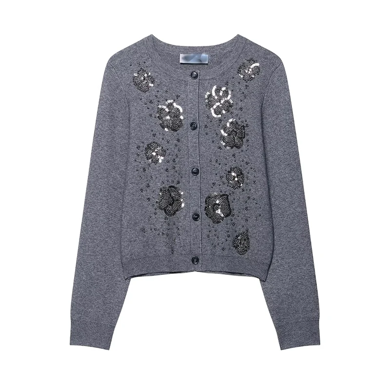 

Женский свитер, осень 2024, новая мода, элегантный женский тонкий теплый кардиган в стиле ретро с бисером, уличный шикарный молодежный свитер