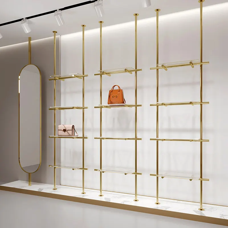 Shoe store shoe rack display rack Wall-mounted column Stainless steel titanium clothing store shoe bag display rack