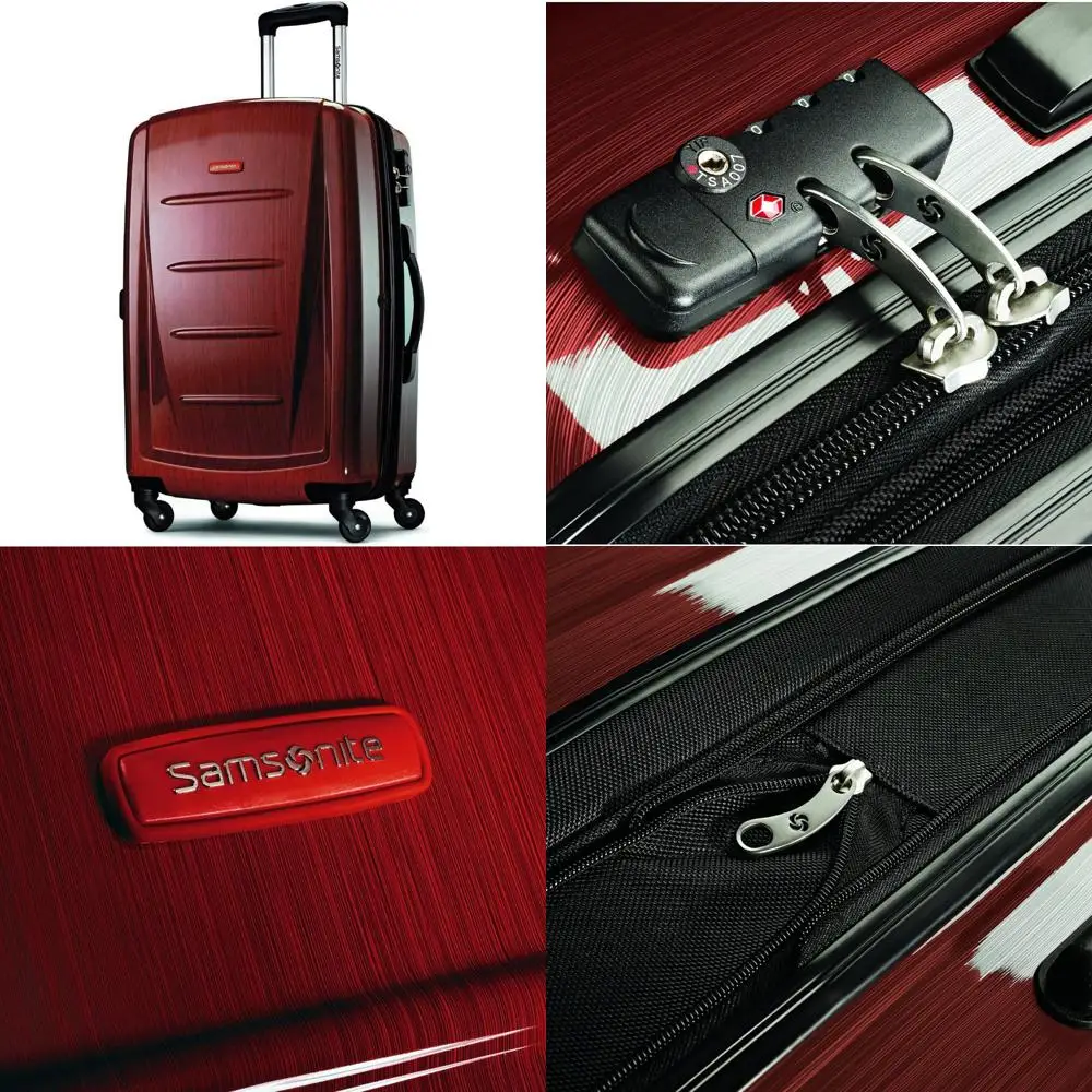 Medium Burgundy Expandable Spinner Luggage with Hardside, 24-Inch, Ideal for Travel and Checked Luggage